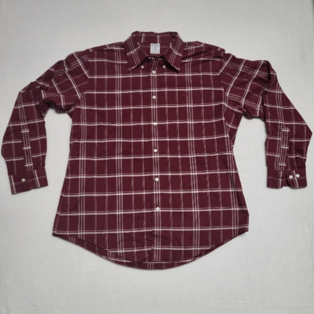 Brooks Brothers Shirt Mens XL Red White Plaid Regent Supima Cotton